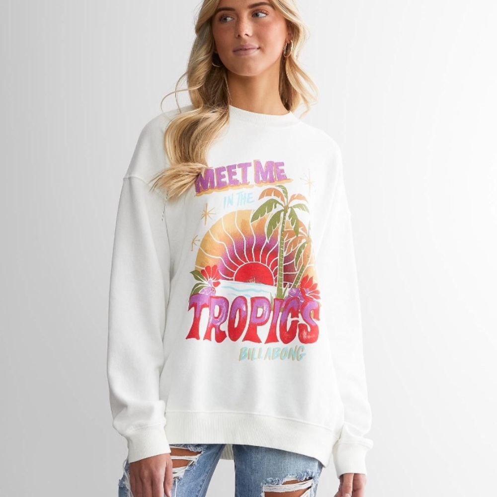 Billabong Meet Me In The Tropics Sweatshirt, White, Size XL, women’s loungewear